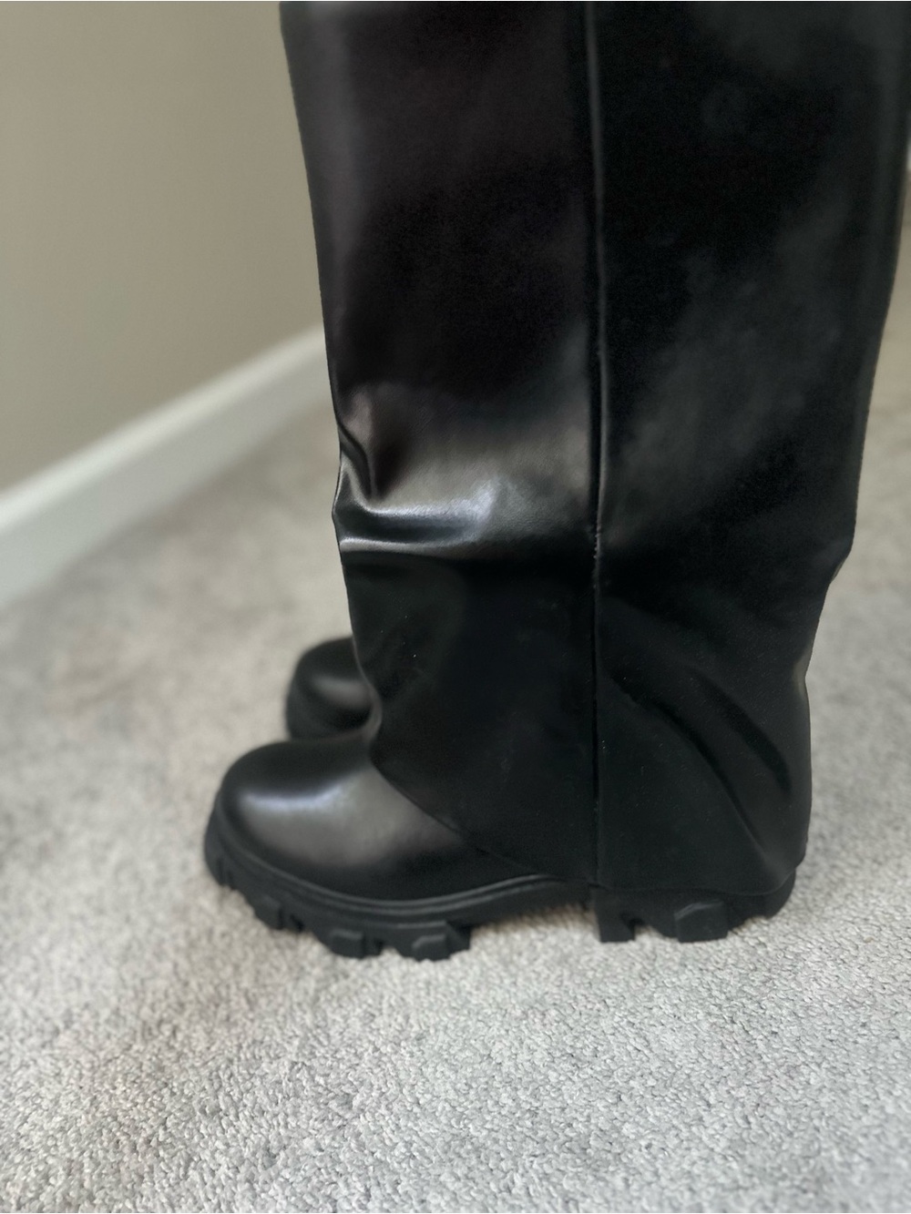 Fashion Nova Black Tall Lug Sole Heeled Boots